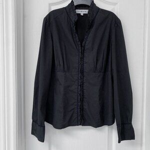 Contemporaine - Black and White Mini Polkadots Longsleeve Blouse